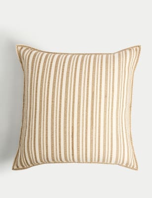 

M&S Collection Pure Cotton Striped Embroidered Cushion, Dark Gold