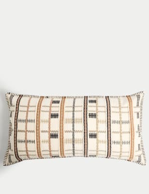 

M&S Collection Pure Cotton Grid Embroidered Bolster Cushion, Neutral