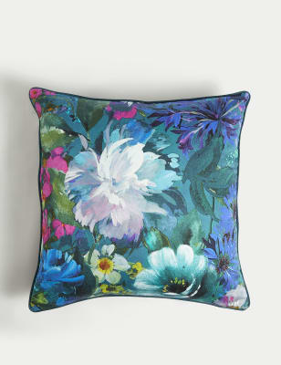 

M&S Collection Pure Cotton Floral Cushion - Teal Mix, Teal Mix