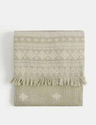 

M&S X Fired Earth Gaze-Überwurf „Jaipur Bandhani“ aus reiner Baumwolle - Weald Green, Weald Green