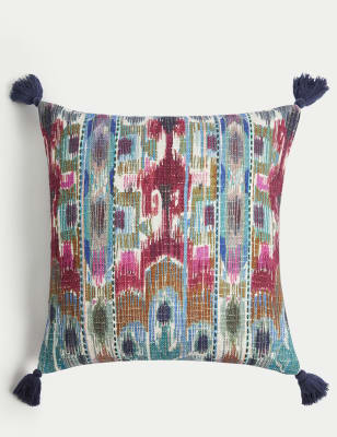 

M&S Collection Pure Cotton Embroidered Tasseled Cushion - Blue Mix, Blue Mix