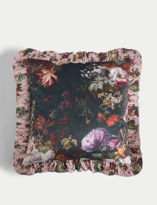 

M&S X National Gallery Velvet Floral Ruffle Trim Cushion - Navy Mix, Navy Mix