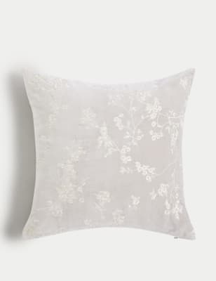 

M&S Collection Velvet Cherry Blossom Embroidered Cushion - Light Grey, Light Grey