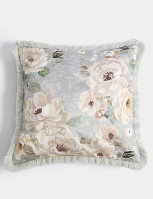 

M&S Collection Pure Cotton Floral Fringed Cushion, Green Mix