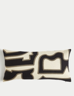 

M&S Collection Cotton Embroidered Bolster Cushion with Linen - Black Mix, Black Mix