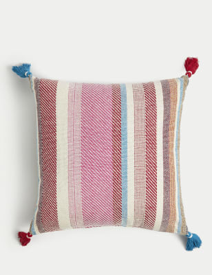 

M&S Collection Gestreiftes Outdoor-Kissen aus reiner Baumwolle mit Quasten - Mehrfarbig, Mehrfarbig
