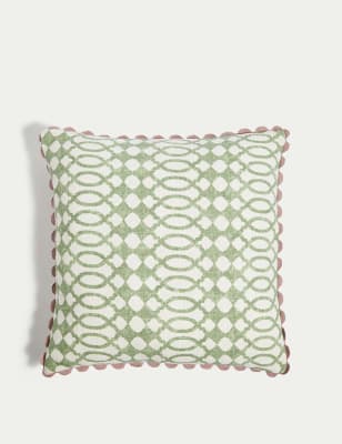 

M&S Collection Pure Cotton Geometric Cushion - Green Mix, Green Mix