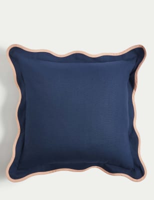 

M&S Collection Pure Cotton Scallop Trim Cushion - Navy Mix, Navy Mix