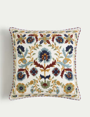 

M&S Collection Pure Cotton Floral Embroidered Cushion, Ivory Mix