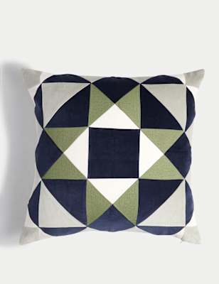 

M&S Collection Velvet Geometric Cushion, Green Mix