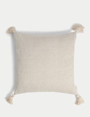 

M&S X Fired Earth Pure Cotton Textured Tasselled Cushion, Malm