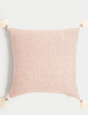 

M&S X Fired Earth Pure Cotton Textured Tasselled Cushion - Dusty Cedar, Dusty Cedar