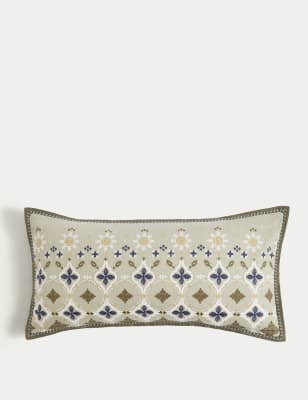 

M&S X Fired Earth Jaipur Bandhani Cotton Rich Bolster Cushion, Weald Green