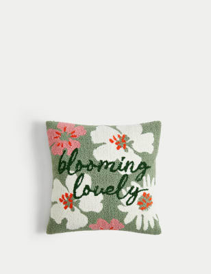 

M&S Collection Cotton Rich Floral Embroidered Cushion - Green Mix, Green Mix