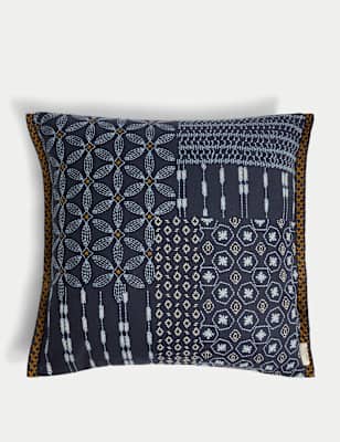 

M&S X Fired Earth Pure Cotton Kouya Embroidered Cushion, Blue Mix