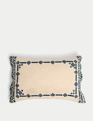 

M&S X Fired Earth Kimyou Cotton Rich Bolster Cushion, Blue Mix