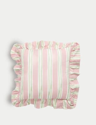 

M&S Collection Cotton Rich Striped Frill Cushion, Multi