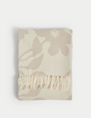 

M&S Collection Pure Cotton Floral Jacquard Throw - Neutral, Neutral