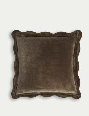 

M&S Collection Velvet Scallop Cushion, Dusty Green