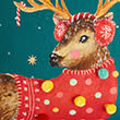 Pure Cotton Reindeer Cushion, GREEN MIX, swatch