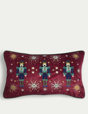 

M&S Collection Velvet Nutcracker Embellished Bolster Cushion - Red, Red