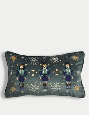 

M&S Collection Velvet Nutcracker Embellished Bolster Cushion - Dark Green, Dark Green