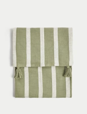 

M&S Collection Pure Cotton Striped Lightweight Throw - Soft Green, Soft Green