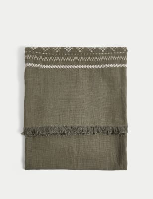 

M&S Collection Pure Linen Embroidered Throw - Khaki Mix, Khaki Mix