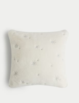 

M&S Collection Supersoft Faux Fur Embroidered Cushion - Cream, Cream