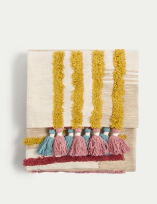 

M&S Collection Getufter Überwurf aus reiner Baumwolle mit geometrischem Muster und Quasten - Mehrfarbig, Mehrfarbig