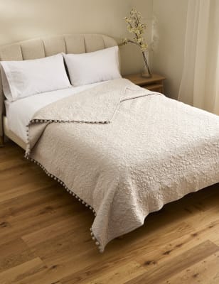 

M&S Collection Cotton with Linen Embroidered Bedspread - Light Grey, Light Grey