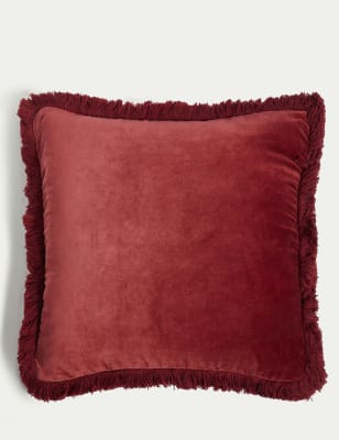 

M&S Collection Pure Cotton Velvet Fringed Cushion - Cranberry, Cranberry