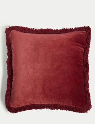 

M&S Collection Kissen aus reinem Baumwollsamt mit Fransen - Cranberry, Cranberry