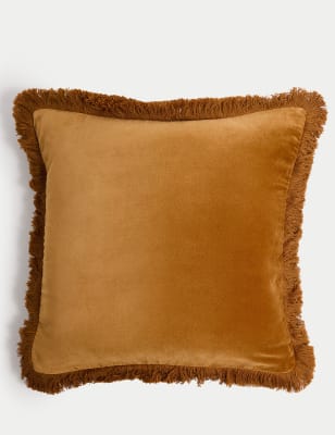 

M&S Collection Pure Cotton Velvet Fringed Cushion - Dark Gold, Dark Gold