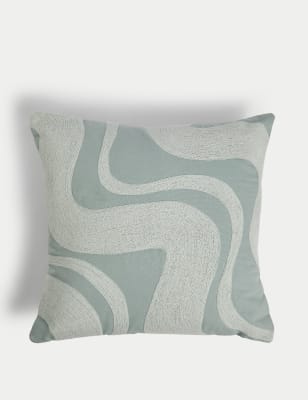 

M&S Collection Pure Cotton Swirl Embroidered Cushion - Blue, Blue