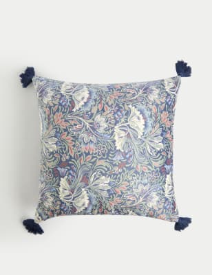 

M&S Collection Velvet Floral Tasselled Cushion - Blue Mix, Blue Mix