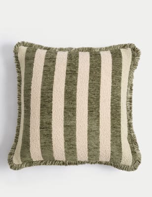 

M&S Collection Chenille Striped Fringed Cushion - Green Mix, Green Mix