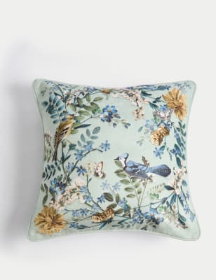 

M&S Collection Chenille Bird Print Cushion - Green, Green