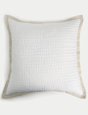 

M&S Collection Linen Border Large Quilted Cushion, Natural Mix