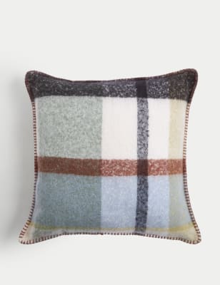 

M&S Collection Faux Mohair Checked Cushion - Green, Green