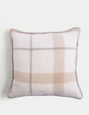 

M&S Collection Faux Mohair Checked Cushion - Cream, Cream