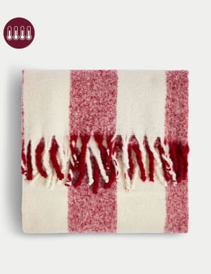 

M&S Collection Faux Mohair Striped Throw - Red Mix, Red Mix