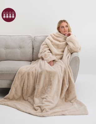 

M&S Collection Supersoft Faux Fur Sleeved Blanket - Neutral, Neutral