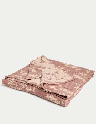 

M&S Collection Pure Cotton Gauze Cherry Blossom Bedspread, Pink Mix