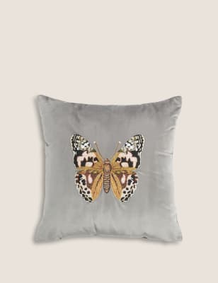 

Velvet Butterfly Embroidered Cushion - Silver Grey, Silver Grey