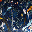 Velvet Spring Bird Cushion, NAVY MIX, swatch