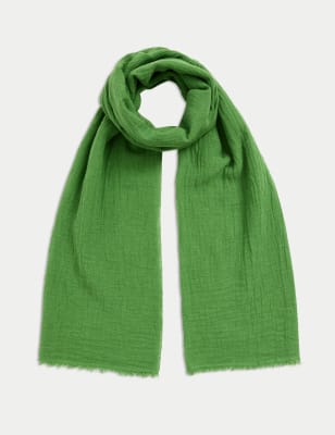 

Womens M&S Collection Linen Blend Fringed Scarf, Antique Green