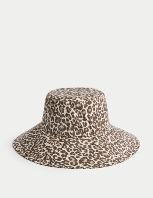 

Womens M&S Collection Pure Cotton Printed Wide Brim Bucket Hat, Caramel Mix