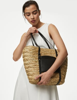 

M&S Collection Tote de pajaWomens - Mezcla De Tonos Negros, Mezcla De Tonos Negros