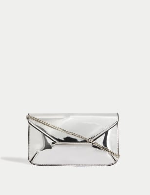 

M&S Collection Bolso clutch imitación de piel con correa de cadenaWomens - Plata, Plata